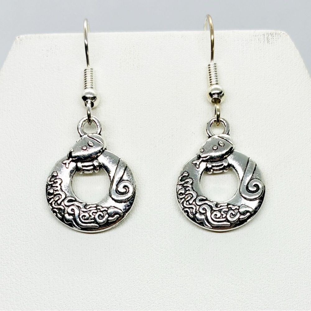 Earrings Snake Slytherin Celtic Unity Circle Hogwarts Harry Potter Silver Tone